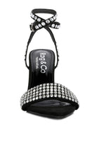 Black high heeled diamante sandals with sparkly embellishments