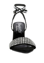Black high heeled diamante sandals with sparkly embellishments