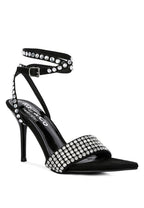 Women's black high heeled diamante sandals for elegant occasions