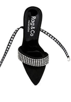 Women's black high heeled diamante sandals, perfect for evening events