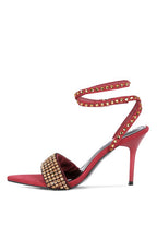 Women's red high heeled diamante sandals for stylish evening wear