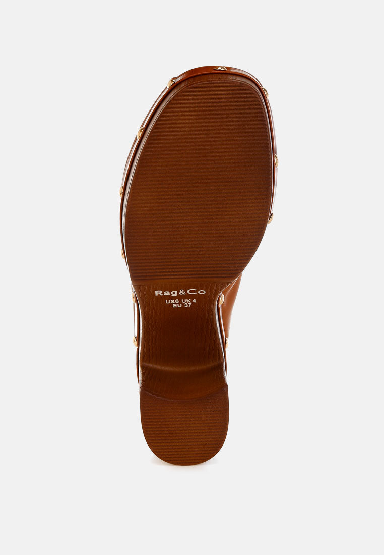 Bottom view of London Rag recycled leather platform clogs with textured sole for grip and comfort
