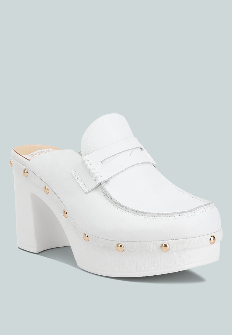 London Rag International women's recycled leather platform clogs with stylish gold studs and a sleek design