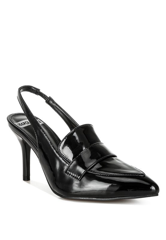 Rag Company women's slingback loafer sandals in black patent leather