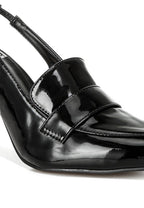 Black patent women's slingback loafer sandals for stylish outings