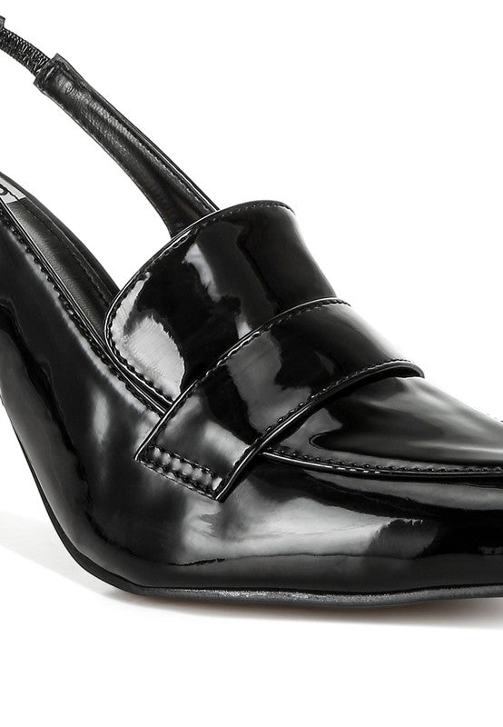 Black patent women's slingback loafer sandals for stylish outings