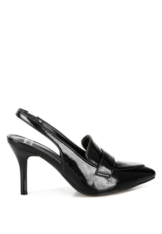 Rag Company women's slingback loafer sandals in black patent leather