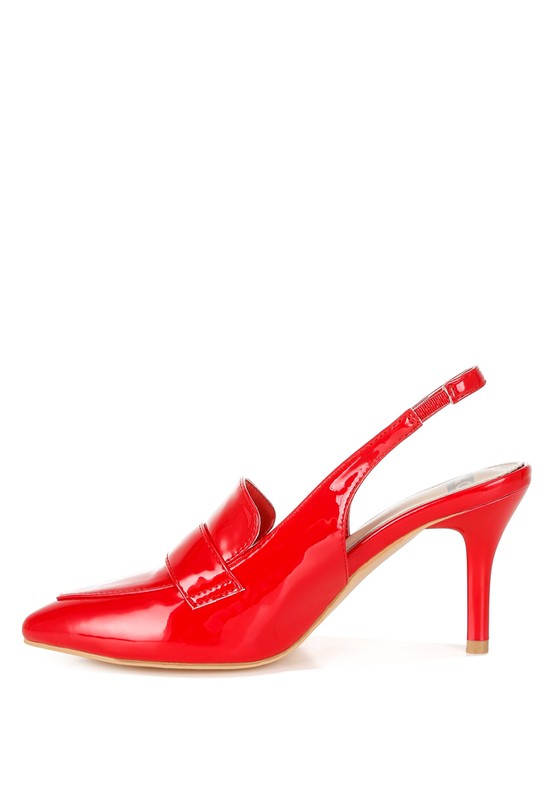 Red patent women's slingback loafer sandals, perfect for dressy occasions