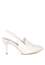 White women's slingback loafer sandals with a sleek design for stylish events
