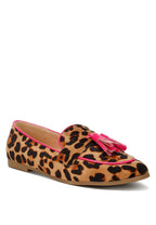 Rag Company womens casual suede loafers with leopard print and pink tassel detail flats