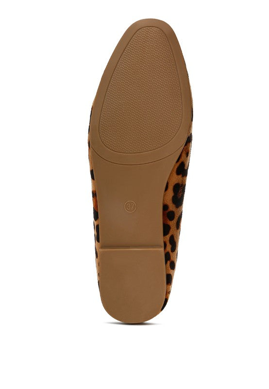 Bottom view of womens casual suede loafers with leopard print by Rag Company