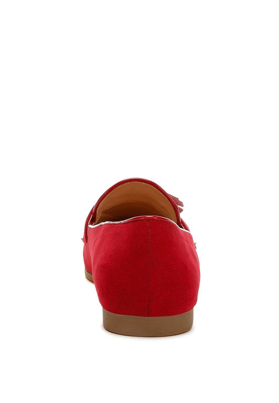 Red womens casual suede loafers flat shoes by Rag Company with comfortable low heel