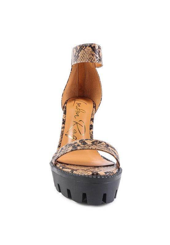 Rag Company women's heels with a striking rattle snake pattern shoes design and chunky black platform