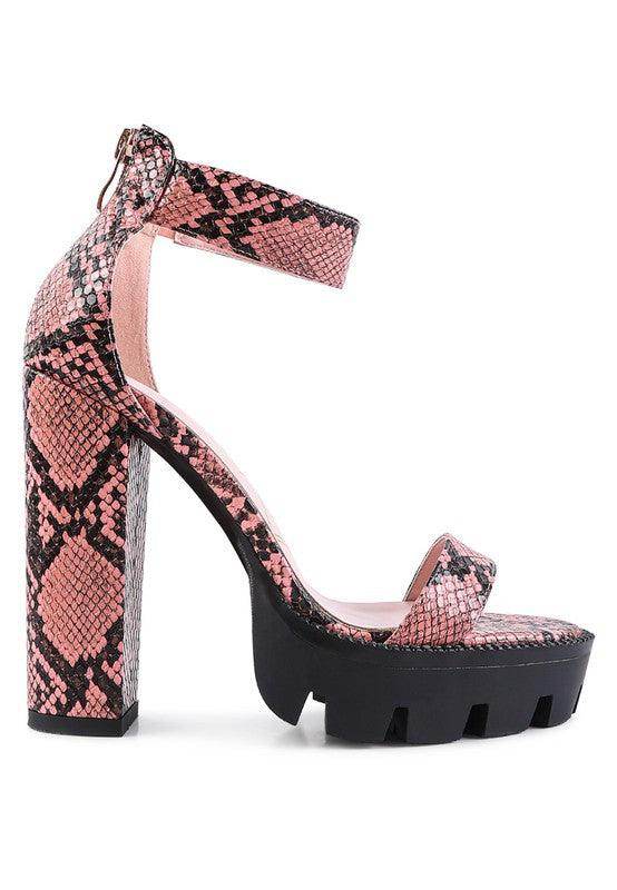 Rag Company rattle snake pattern shoes with chunky heels and stylish ankle strap