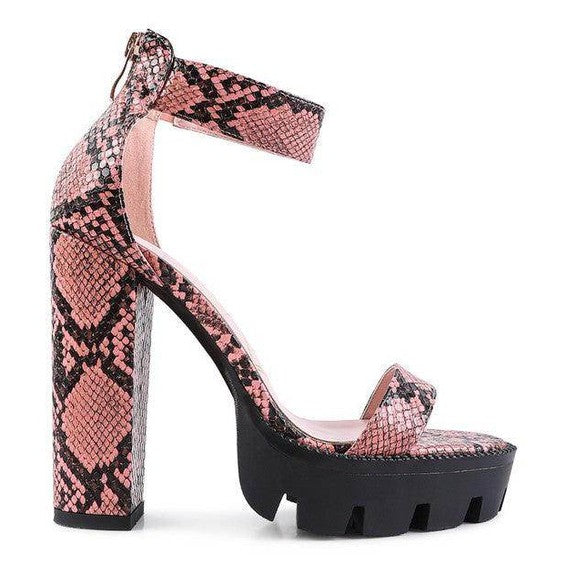 Rag Company rattle snake pattern shoes with chunky heels and stylish ankle strap