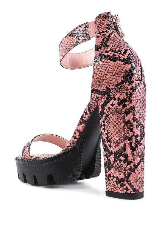 Rag Company Women's Heels in Rattle Snake Pattern Shoes with Bold Block Heel Design