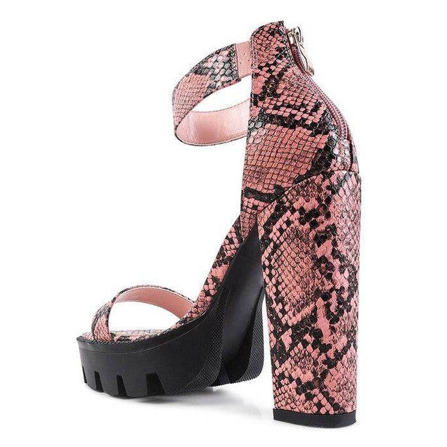 Rag Company Women's Heels in Rattle Snake Pattern Shoes with Bold Block Heel Design