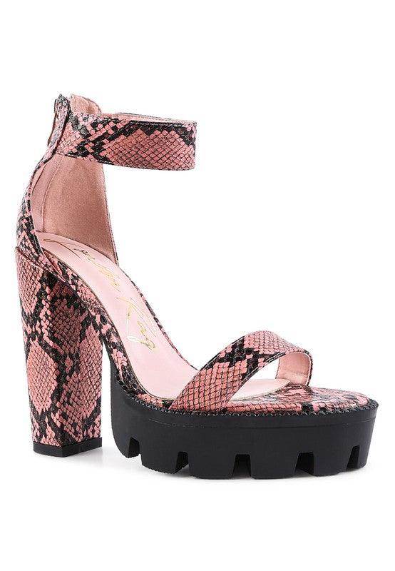 Rag Company women's heels with a rattle snake pattern shoes design and a trendy block heel
