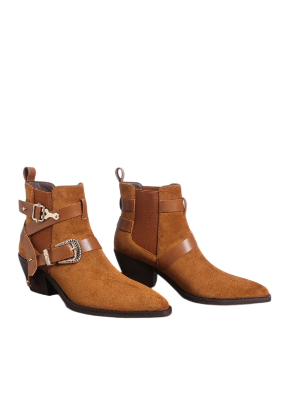 Raveta Microfiber Buckle Strap Western Boots