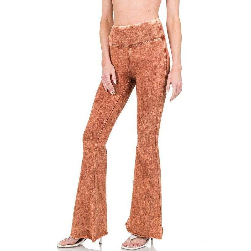ZENANA Women's Raw Edge Hem Trousers in Brown with Flared Fit and Soft Fabric