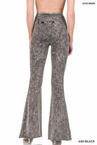 ZENANA Women's Acid Wash Raw Edge Hem Trousers with Flared Legs in Ash Black