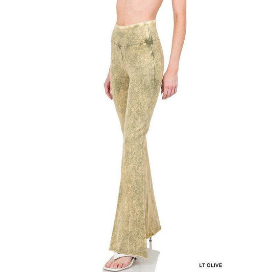 ZENANA Women's LT Olive Raw Edge Hem Trousers with a Flared Fit and Stylish Design