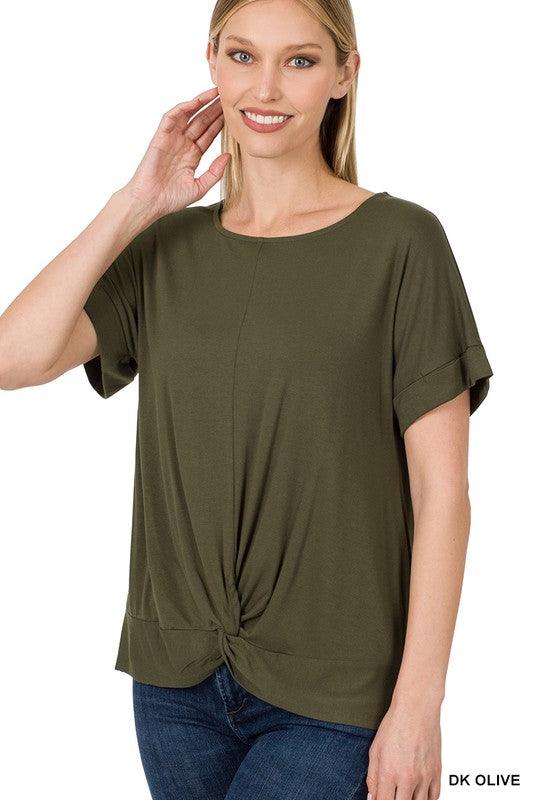 Women's Shirts Rayon Span Crepe Knot-Front Top