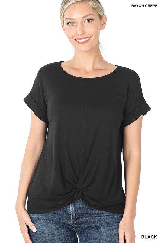 Women's Shirts Rayon Span Crepe Knot-Front Top