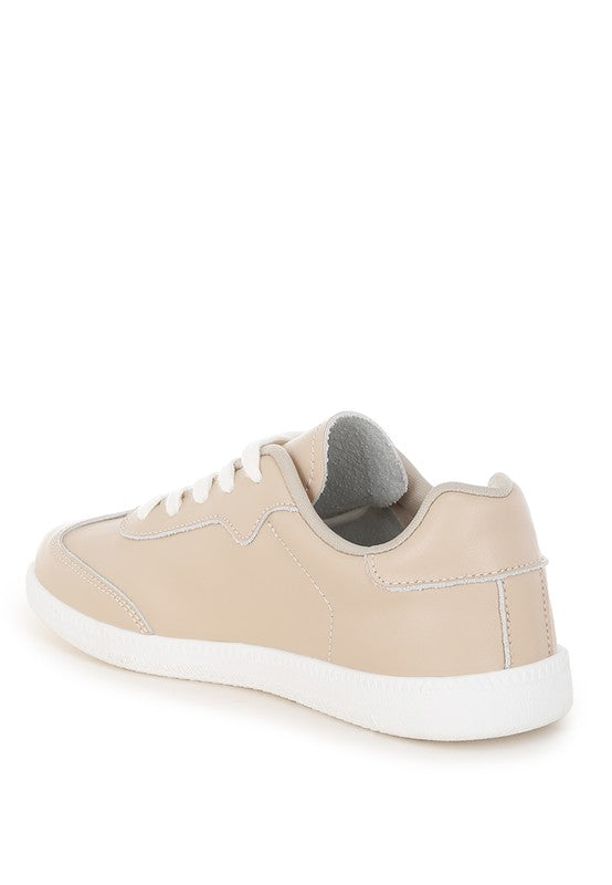 Women's beige real leather casual sneakers for everyday wear
