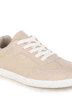 Women's beige real leather casual sneakers for everyday wear