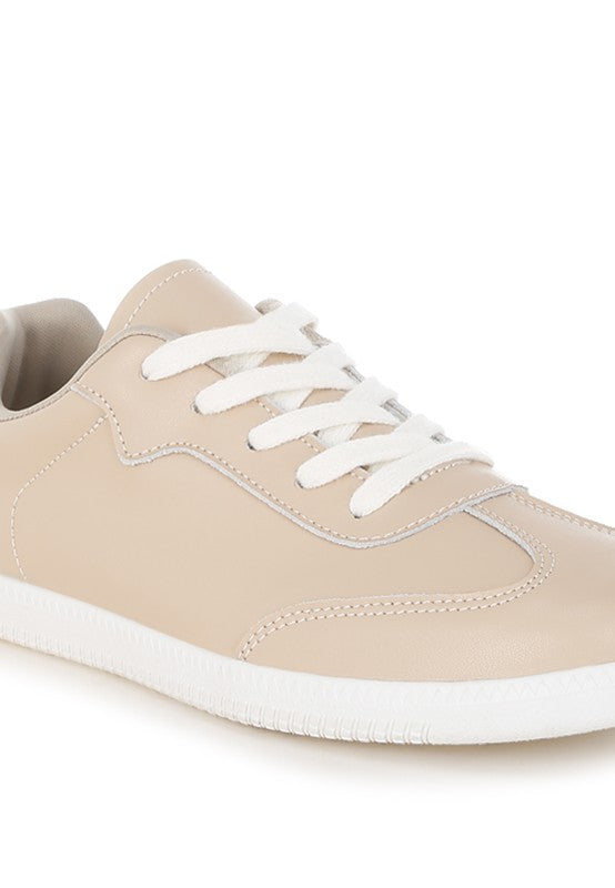 Women's beige real leather casual sneakers for everyday wear