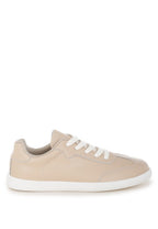 Women's beige real leather casual sneakers for everyday wear