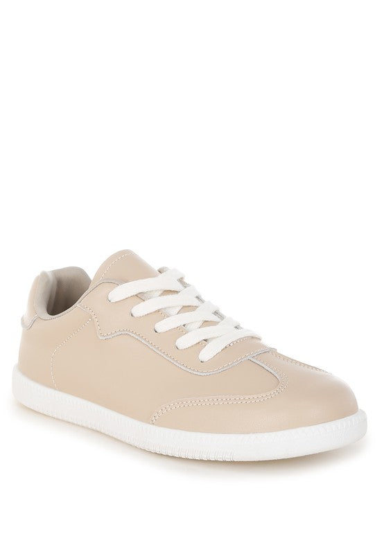 Women's beige real leather casual sneakers for everyday wear