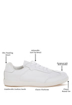 Women's white real leather casual sneakers with cushioned insole