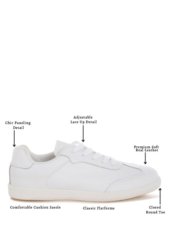 Women's white real leather casual sneakers with cushioned insole