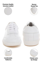 Women's white real leather casual sneakers with comfortable flatforms