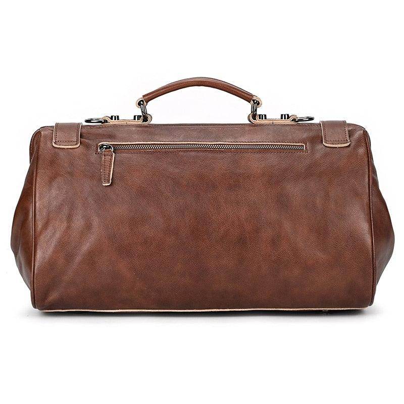 VacationGrabs real leather travel bags in brown with durable stitching and spacious design
