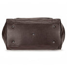 Bottom view of real leather travel bags by VacationGrabs with sturdy metal feet for durability