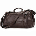 Brown real leather travel bags with spacious design and adjustable shoulder strap for convenience