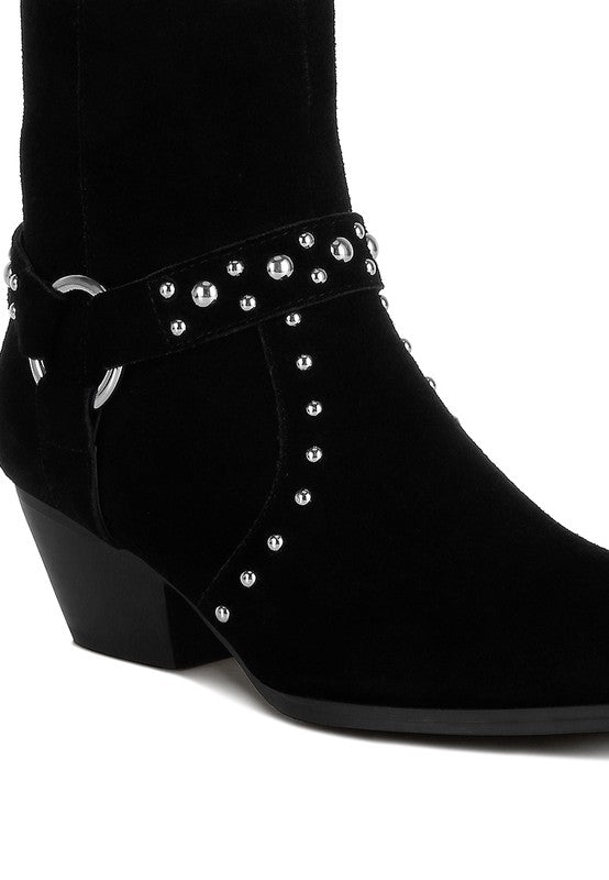 Rag Company real suede leather western boots with stylish studs and a chic silhouette
