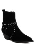 Rag Company black real suede leather western boots with studded detailing and ankle height