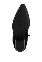 Sleek black bottom view of Rag Company real suede leather western boots with pointed toe design