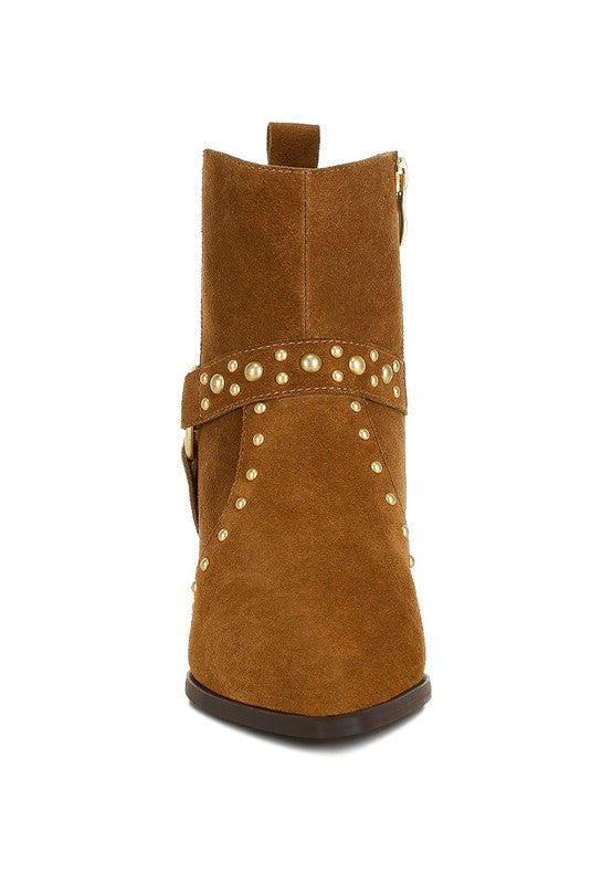 Rag Company real suede leather western boots with studded detailing and side zipper for easy wear