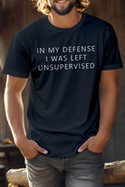 Rebel Stitch Novelty Coworker Tee in Black with 'In My Defense I Was Left Unsupervised' Print