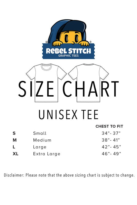 Rebel Stitch novelty coworker tee size chart for unisex fit with chest measurements
