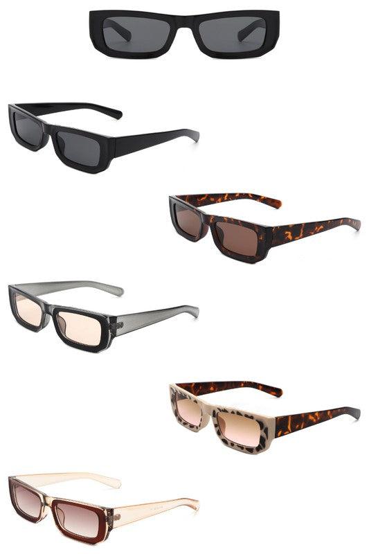 Sunglasses Rectangle Narrow Flat Top Tinted Slim Sunglasses