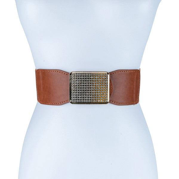 Wallets, Handbags & Accessories Rectangle Rhinestoned Smocked Leather Belt