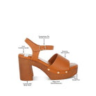 Women's recycled leather block heel sandals in tan for stylish comfort