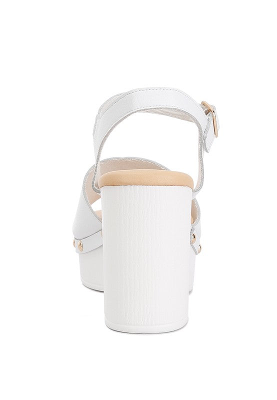 Women's white recycled leather block heel sandals for casual outings