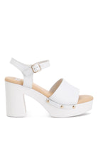Women's white recycled leather block heel sandals for stylish outings